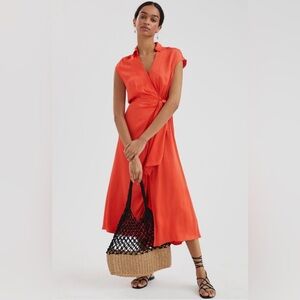 Maeve by Anthropologie Maeve Open-Back Wrap Midi Dress in red size small